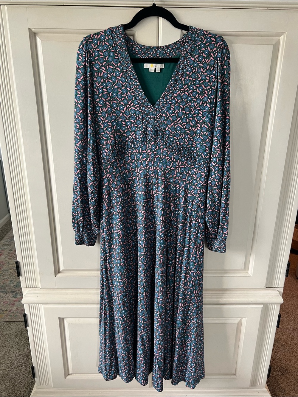 Boden Empire Jersey Tea Dress - Blue Ribbon, Rambling Ditsy, Size 10